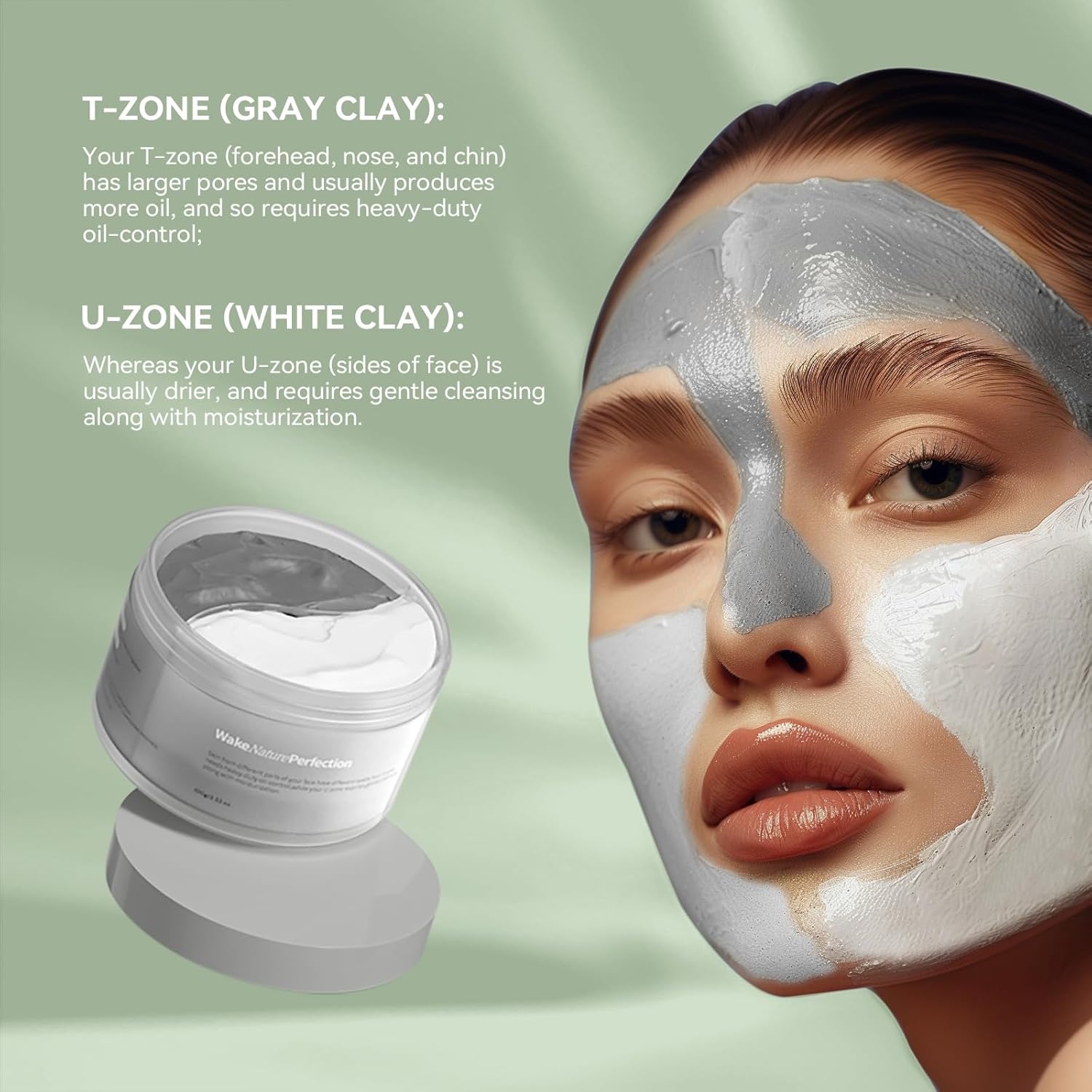 image:imageWNP Duo Cleansing Clay Mask with Niacinamide amp Hyaluronic Acid Deep Pore Cleanser for TZone amp UZone Blackhead Remover Hydrating amp OilControl Face Mask 353oz