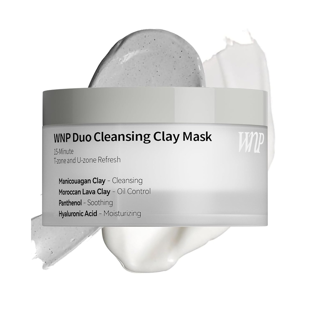 image:imageWNP Duo Cleansing Clay Mask with Niacinamide amp Hyaluronic Acid Deep Pore Cleanser for TZone amp UZone Blackhead Remover Hydrating amp OilControl Face Mask 353oz