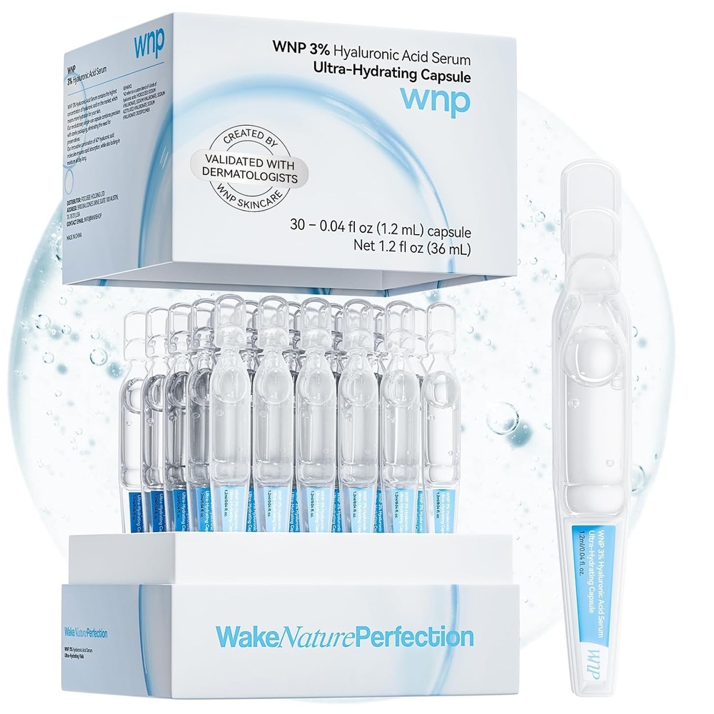 image:imageWNP Hyaluronic Acid Serum 3 for Face with 4D MultiLayer Hydration Ultra Hydrating AntiAging Serum Moisturizer for Dry amp Sensitive Skin PreMakeup Skincare SingleUse Vials 100PCS30 vials 36 ml